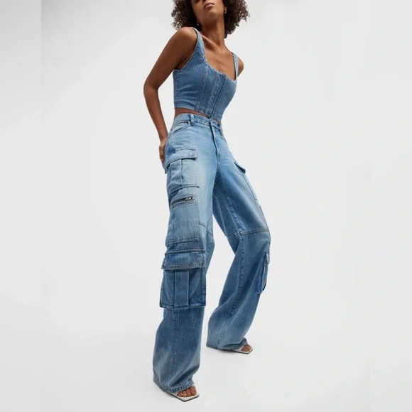 Alice + Olivia baggy denim cargo pants size 32 $395 retail - Picture 16 of 16